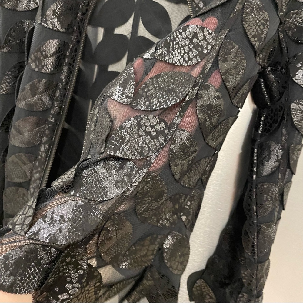 Joseph Ribkoff Black Leaf Pattern Jacket Faux Lea… - image 4
